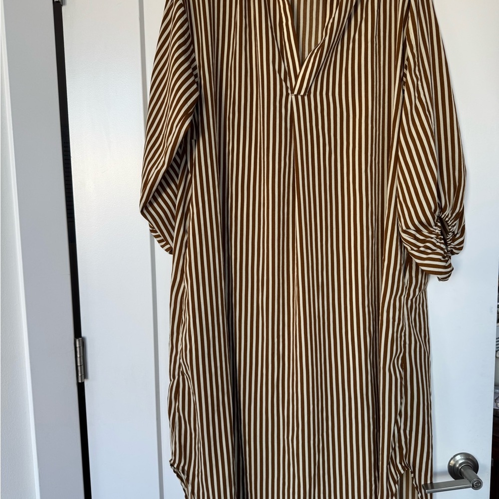 Boutique Brown and White Striped Midi Dress